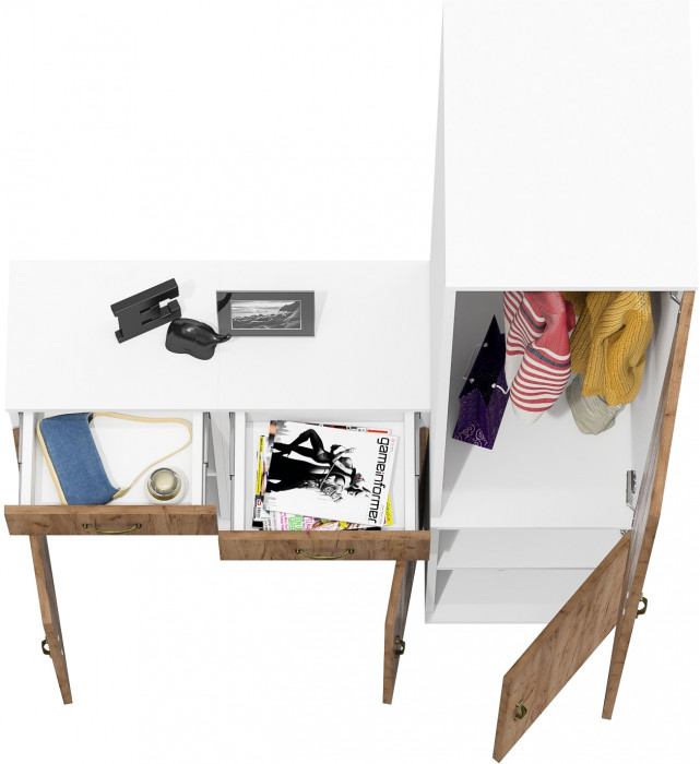 Лидер-8 Пенал МД 23Б + Тумба МД 3.15 + Тумба МД 3.15, белый шагрень/крафт золото