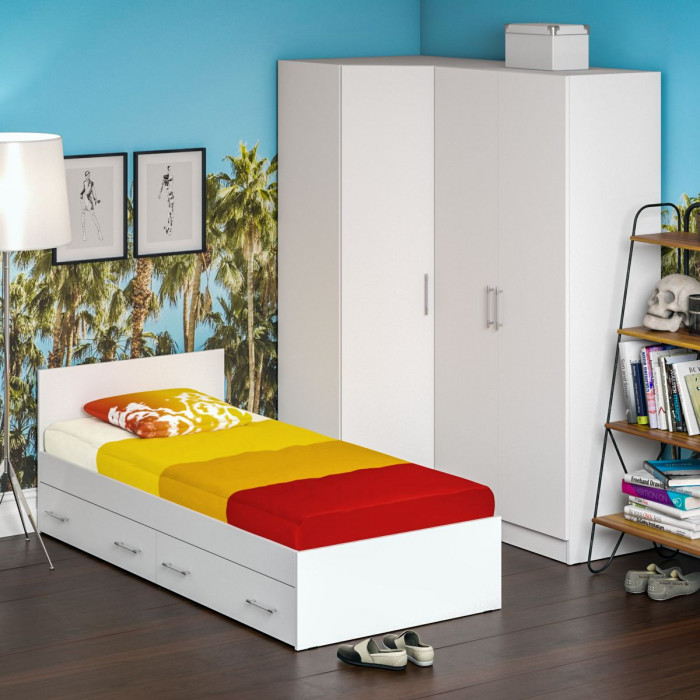 Спальня Стандарт 2-0900Я, цвет белый, ШхГхВ 93,5х203,5х70 + 171,2х81,2х200 см., сп.м. 900х2000 мм., без матраса, основание есть