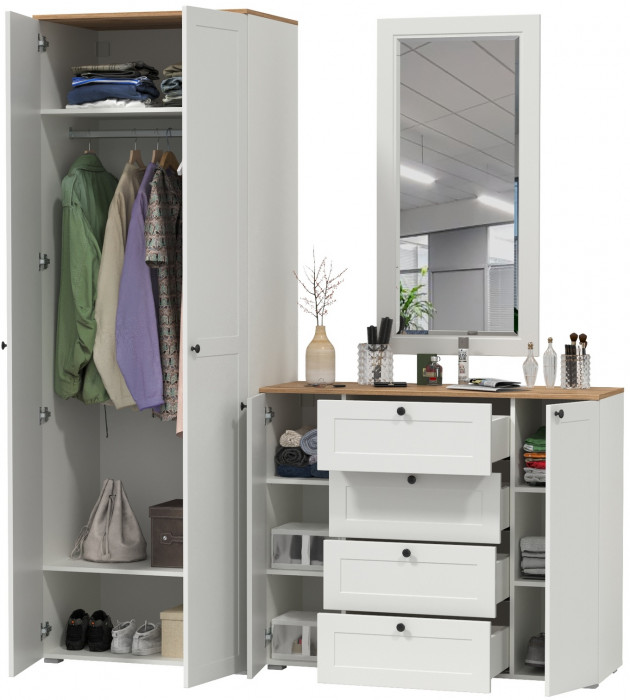 Остин Прихожая 14, белый шагрень/дуб крафт золотой