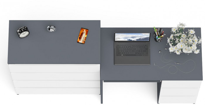 Мори Стол компьютерный МС-6 правый + Комод МК800.4, цвет графит/белый, ШхГхВ 170,4х50х94 см., выдвижные ящики справа, НЕ универсальная сборка