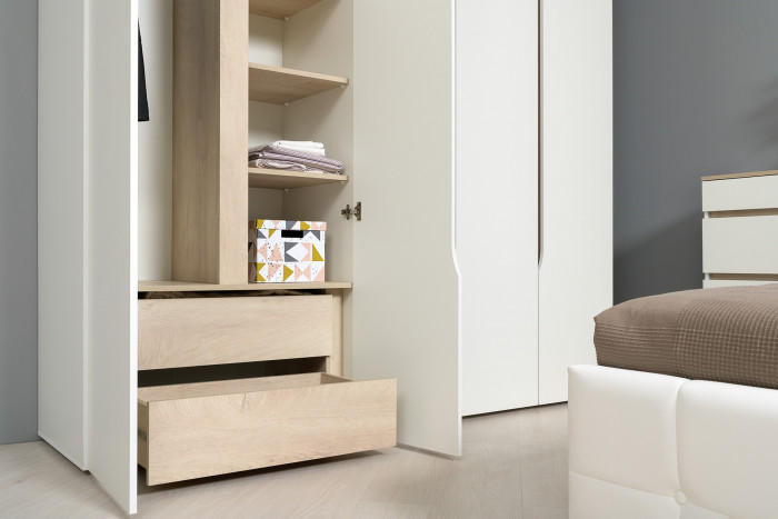 Муссон 13.198 Шкаф двухстворчатый + 13.198 Шкаф двухстворчатый, цвет белый/дуб эндгрейн элегантный, ШхГхВ 174,8х52,2х229,8 см., НЕ универс. сборка