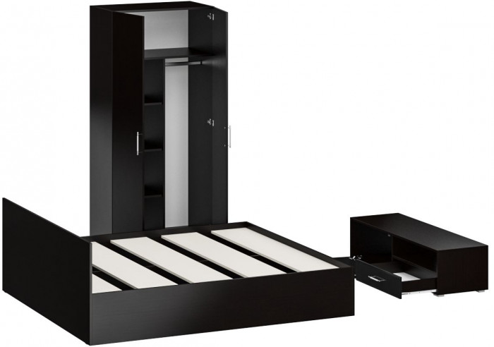 Спальня Стандарт 3-1800, венге/фасады ТВ тумбы МДФ чёрный глянец