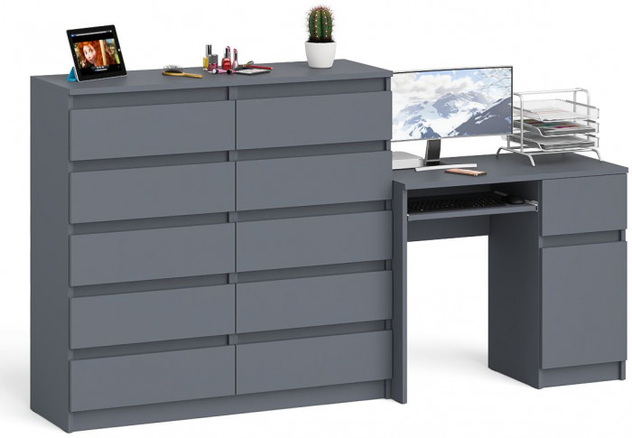 Мори компьютерный стол МС-1 правый + Комод МК1200.10, графит