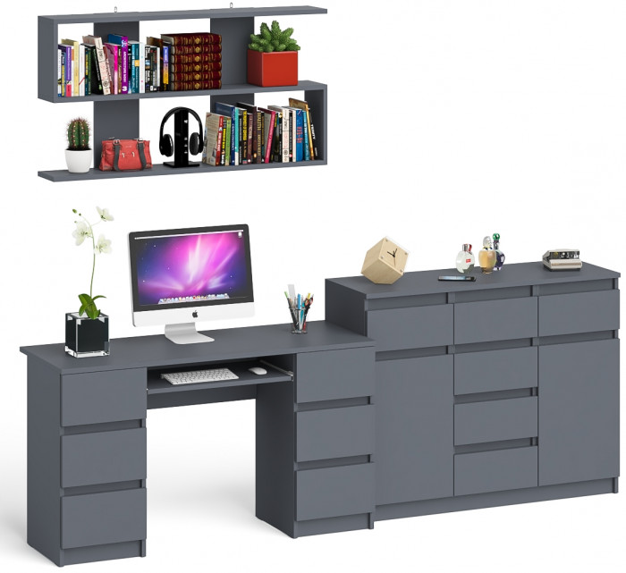 Мори компьютерный стол МС-2 + Комод МК1200.4 + Полка 1200, графит