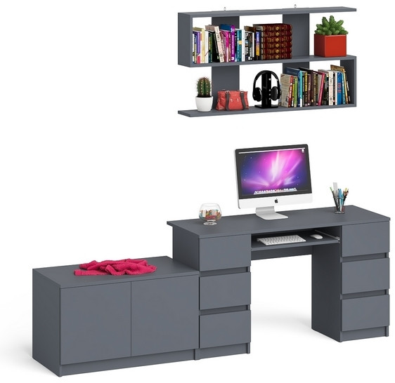 Мори компьютерный стол МС-2 + Тумба МА900.1 + Полка 1200, графит
