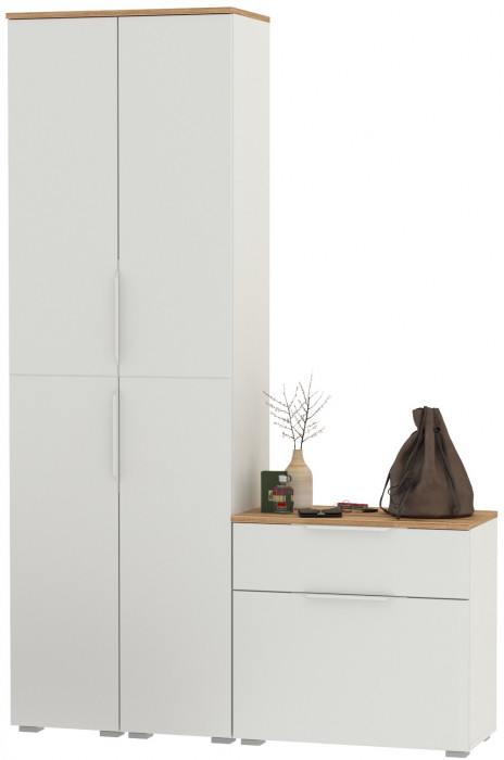 Октава Прихожая 17, белый шагрень/дуб крафт золотой/фасады МДФ белый шагрень