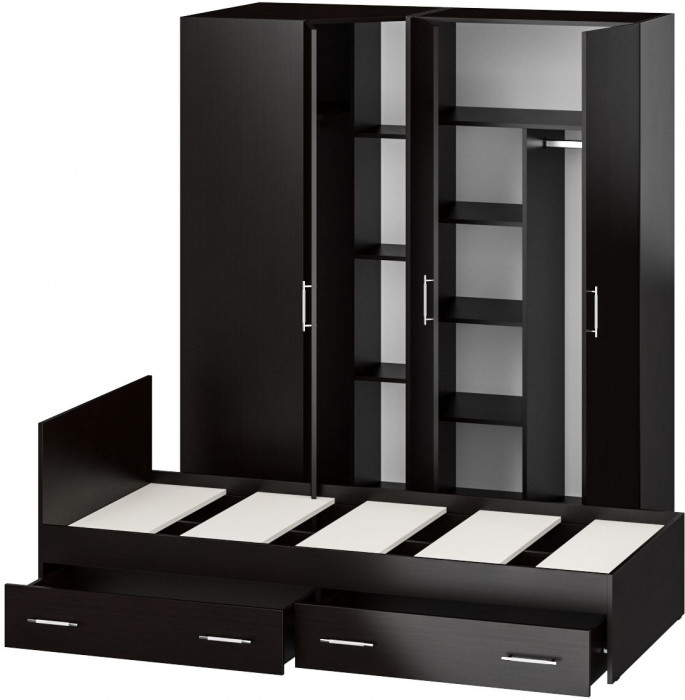 Спальня Стандарт 2-0900Я, цвет венге, ШхГхВ 93,5х203,5х70 + 171,2х81,2х200 см., сп.м. 900х2000 мм., без матраса, основание есть