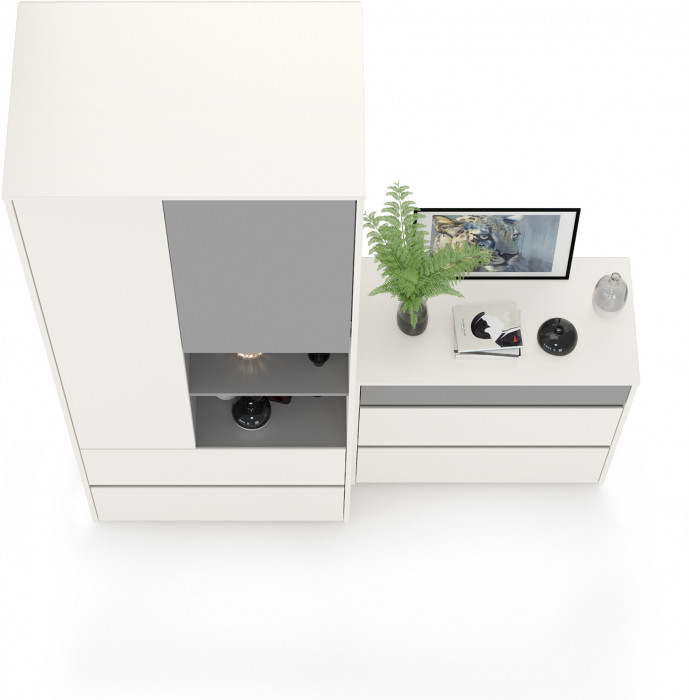 Торонто 13.333 Шкаф для одежды + 13.321 Комод, цвет белый шагрень/стальной серый, ШхГхВ 160х53х195,7 см., универсальная сборка