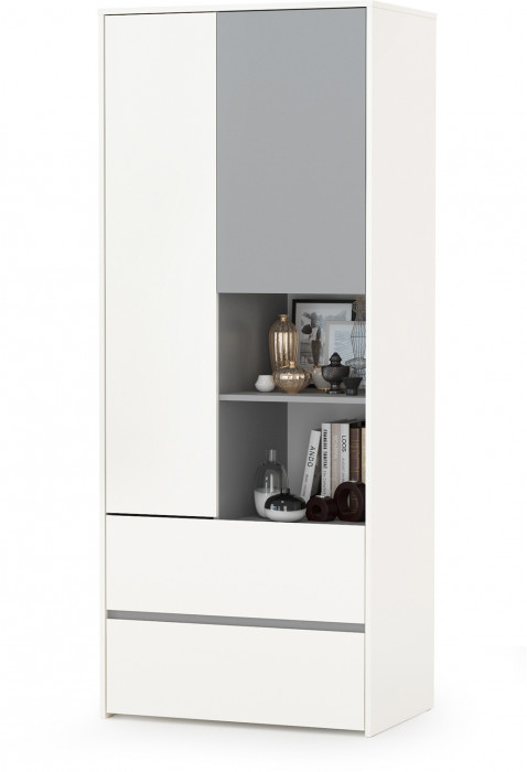 Торонто 13.333 Шкаф для одежды + 13.321 Комод, цвет белый шагрень/стальной серый, ШхГхВ 160х53х195,7 см., универсальная сборка