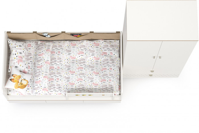 Эйп 11.40 Кровать + 13.334 Шкаф, цвет белый/дуб белый, сп. м. 800х1600 мм., б/м, основание есть, макс. нагрузка 80 кг., рек. выс. матр. 120 мм.