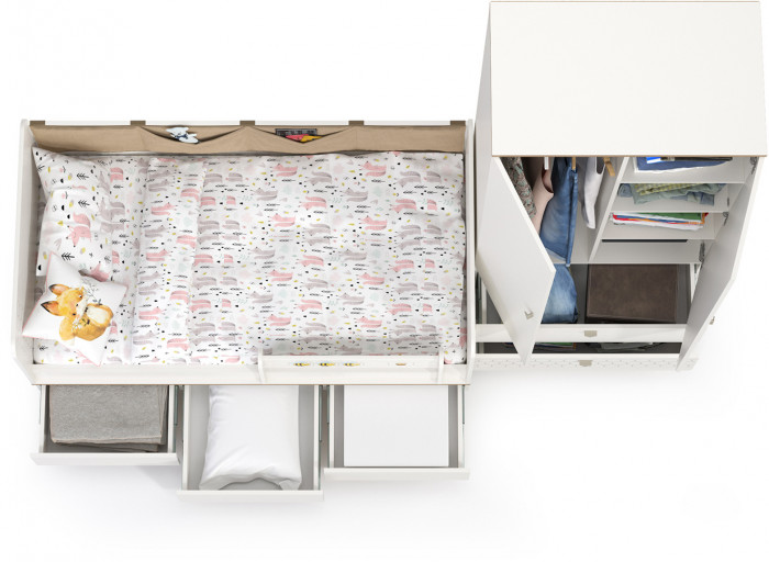 Эйп 11.40 Кровать + 13.334 Шкаф, цвет белый/дуб белый, сп. м. 800х1600 мм., б/м, основание есть, макс. нагрузка 80 кг., рек. выс. матр. 120 мм.