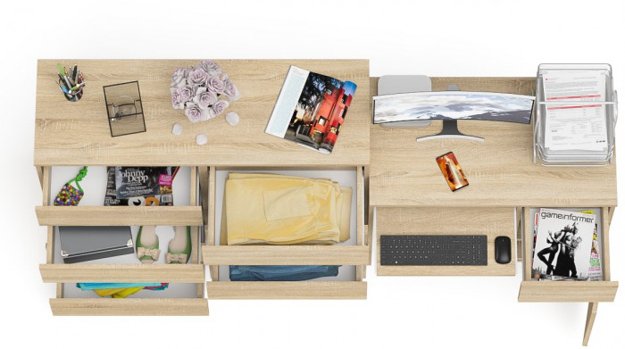 Мори Стол компьютерный МС-1 правый + Комод МК1200.8, цвет дуб сонома, ШхГхВ 210,4х50х94 см., выдвижной ящик справа, НЕ универсальная сборка