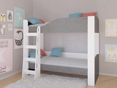 Кровать двухъярусная АСТРА 2 Белый/Железный Камень без ящика