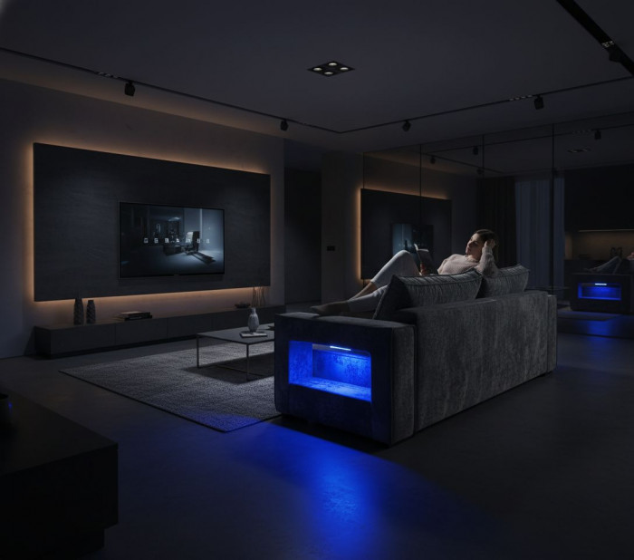 Диван-кровать Лофт Люкс Плюш с подсветкой, еврокнижка, независимый пружинный блок, 140х195, серый