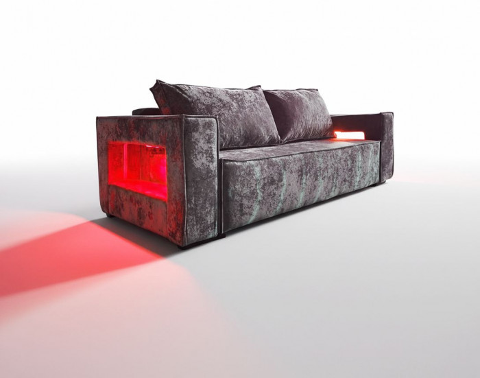 Диван-кровать Лофт Люкс Плюш с подсветкой, еврокнижка, независимый пружинный блок, 140х195, серый