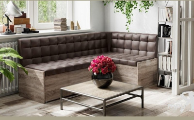 Форест Скамья угловая со спальным местом (Дуб Сонома трюфель/Кожзам коричневый)