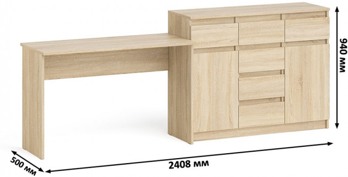 Мори письменный стол МСП1200.1 + Комод МК1200.4, дуб сонома