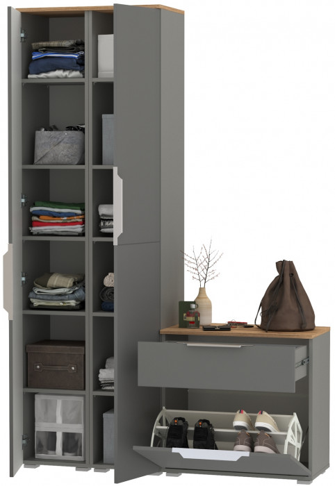 Октава Прихожая 17, серый графит/дуб крафт золотой/фасады МДФ серый графит