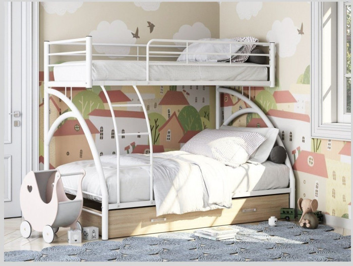 Двухъярусная кровать Виньола-2Я (с укороченной лестницей) (Слоновая кость)