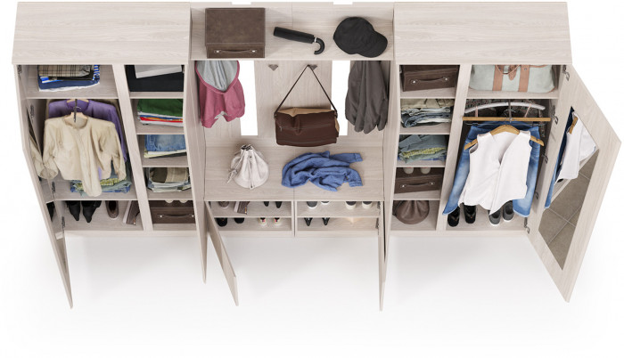 КР100 Ника прихожая № 15, цвет ясень анкор светлый, ШхГхВ 291,2х38,3х207,9 см., универсальная сборка