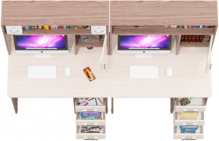 компьютерный стол С-МД-СК9+компьютерный стол С-МД-СК9, ясень шимо светлый/ясень шимо тёмный