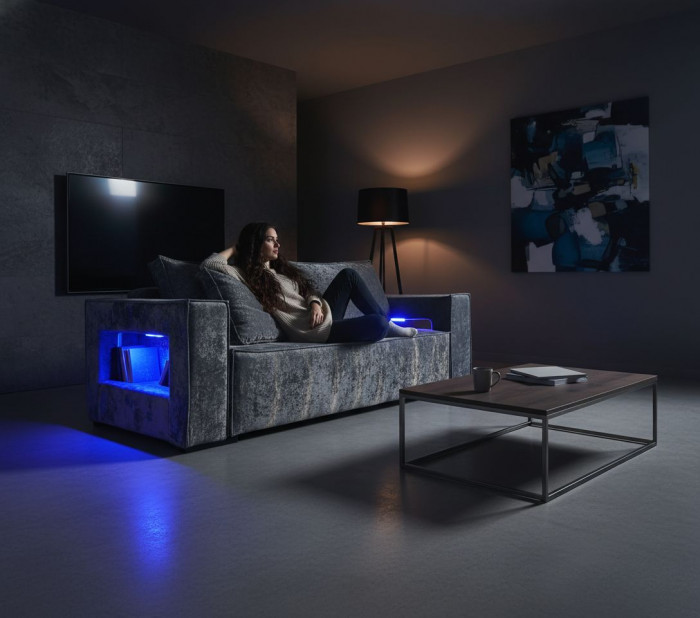 Диван-кровать Лофт Люкс Плюш с подсветкой, еврокнижка, 140х195, серый