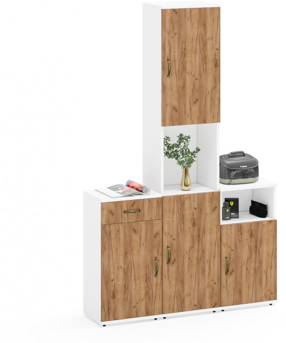 Лидер-8 Пенал + Тумба МД 3.15 + Тумба МД 3.19, белый шагрень/крафт золото