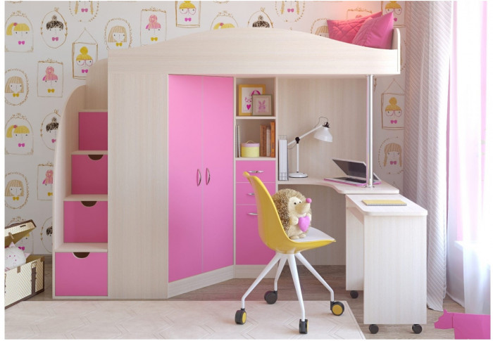 Кровать-чердак Юниор 4 (Белое дерево/Белое дерево)