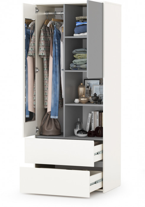 Торонто 13.333 Шкаф для одежды, цвет белый шагрень/стальной серый, ШхГхВ 80х53х195,7 см., универсальная сборка