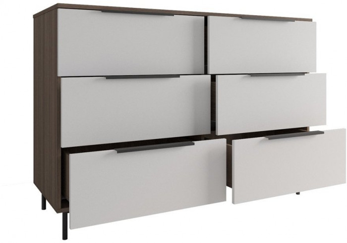 МС Роза Комод 1300, Ройс+ ручка скоба 6 шт., Орех Франклин карамель/Белый скин