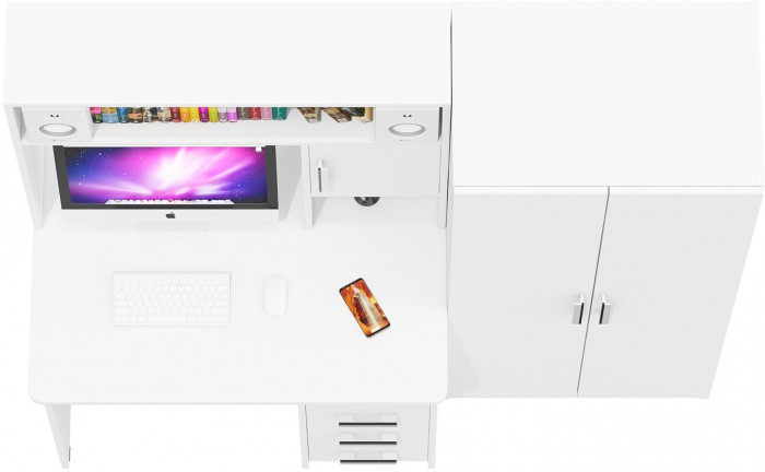 компьютерный стол С-МД-СК9+Шкаф С-МД-СК9Ш, белый шагрень