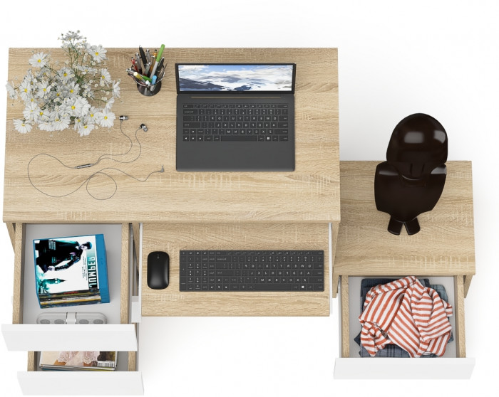 Мори компьютерный стол МС-6 левый + Тумба ТМП400.1, дуб сонома/белый