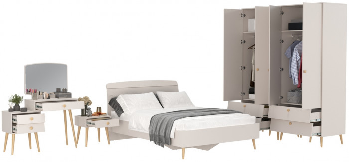 Афина Спальня 36-1400, цвет кашемир серый, сп.м. 1400х2000 мм., б/м, основание есть - фанера