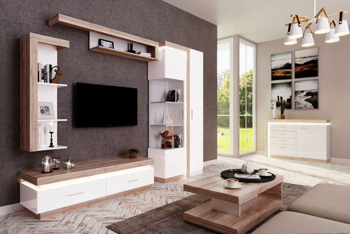 Полка навесная Люмен 07, Дуб Сакраменто, Белый