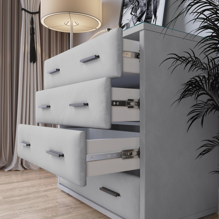 Интерьерный комод со стеклом светло-серый