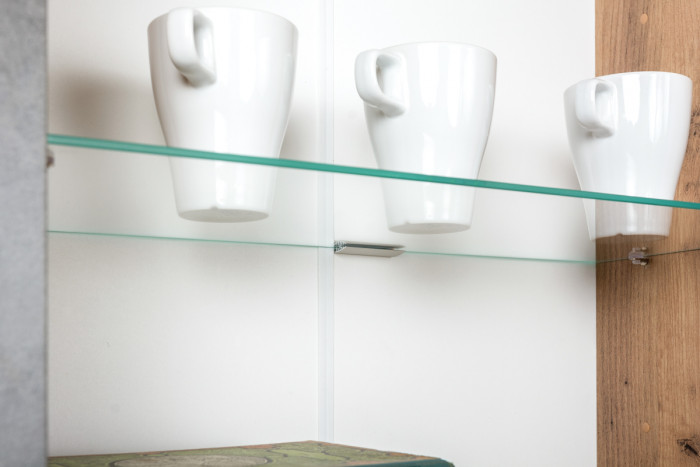 КР100 ??? Арчи Шкаф-витрина 03.263, цвет дуб крафт золотой/камень тёмный, ШхГхВ 60х41,3х193,7 см., подсветка за стеклом по торцу полки, НЕ уни. сб.