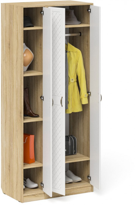 Прихожая П-6-500 Шкаф + Пенал, дуб сонома/фасады МДФ белое дерево фрезеровка ромб