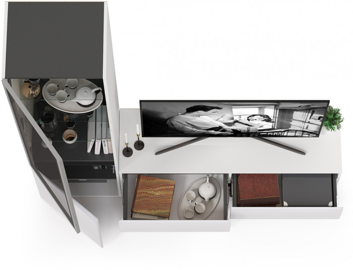 Сидней Комплектация № 009, корпус: белый/чёрный/фасады: МДФ белый глянец