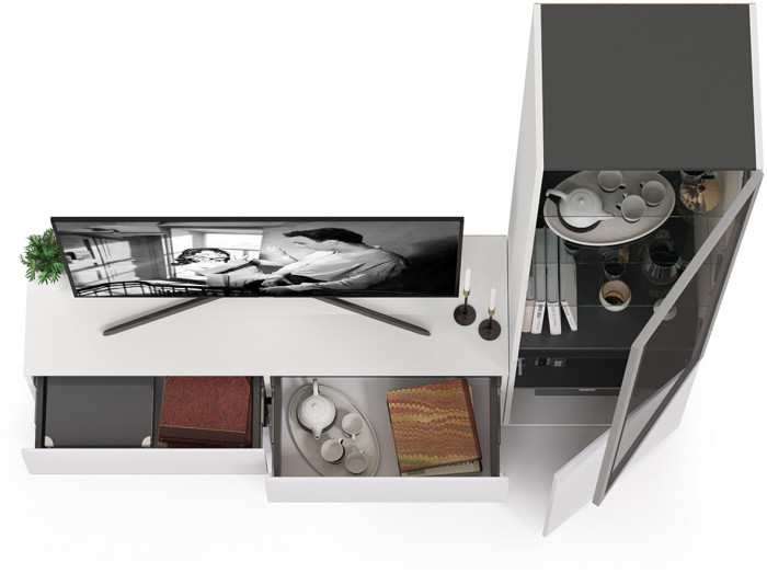 Сидней Комплектация № 009, корпус: белый/чёрный/фасады: МДФ белый глянец