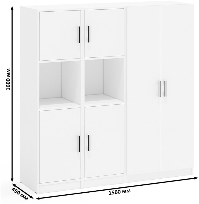 Шкаф С-МД-СК9Ш+Пенал С-МД-СК9П+Пенал С-МД-СК9П, белый шагрень