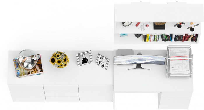 Мори компьютерный стол МС-1 правый + Комод МК1200.3 + Полка 900, белый