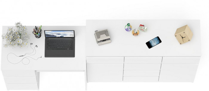 Мори компьютерный стол МС-6 левый + Комод МК1200.4, белый