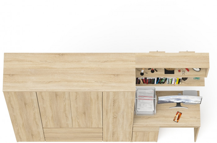 Мори Стол компьютерный МС-1 левый + Шкаф МШ1600.1 + Полка 900, цвет дуб сонома, ШхГхВ 250,4х50,4х209,6 см., НЕ универсальная сборка