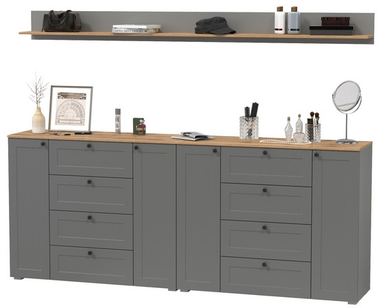 Остин Прихожая 69, цвет серый графит/дуб крафт золотой, ШхГхВ 240х41,9х160 см.