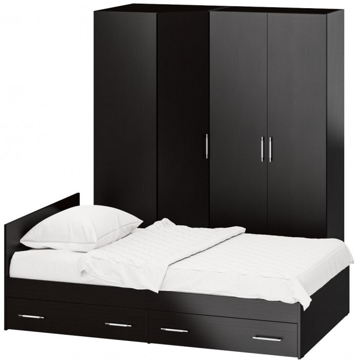 Спальня Стандарт 2-1200Я, цвет венге, ШхГхВ 123,5х203,5х70 + 171,2х81,2х200 см., сп.м. 1200х2000 мм., без матраса, основание есть