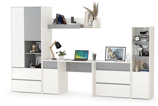 Торонто Компоновка № 01, цвет белый шагрень/стальной серый, ШхГхВ 320х53,1х195,7 см., универсальная сборка