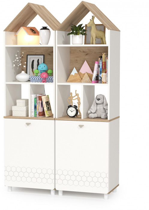 Эйп 13.14 Стеллаж + 13.14 Стеллаж, цвет белый/дуб белый, ШхГхВ 106х41,5х183,8 см., универсальная сборка