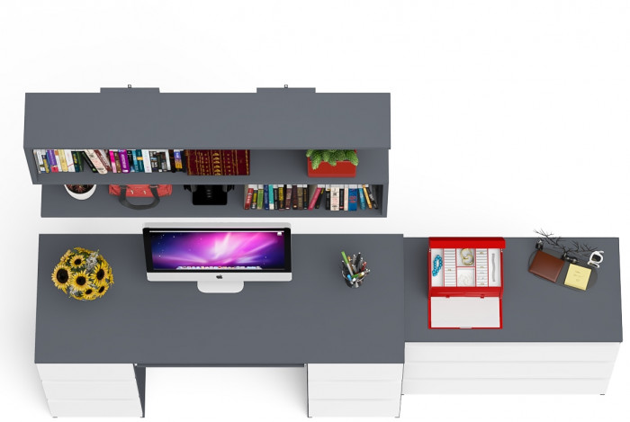 Мори компьютерный стол МС-2 + Комод МК800.1 + Полка 1200, графит/белый