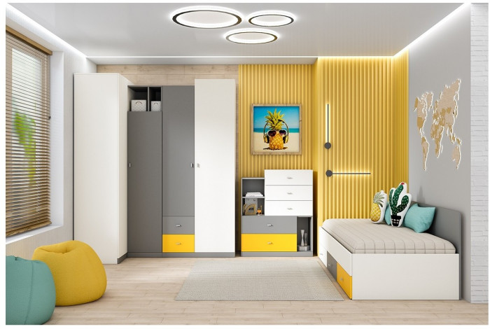 Модульная детская Клео набор 3 (Графит/Миндаль/Океан)