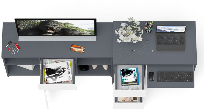 Мори Стол компьютерный МС-6 левый + Тумба МТВ1204.1, цвет графит/белый, ШхГхВ 210,4х50х76,6 см., выдвижные ящики слева, НЕ универсальная сборка